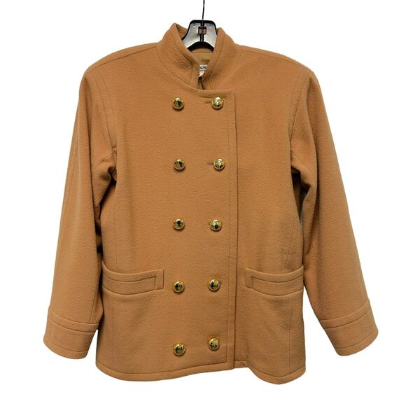 Yves Saint Laurent Rive Gauche Camel Wool Double Breasted Coat Jacket 34 - Picture 1 of 8